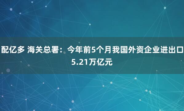 配亿多 海关总署：今年前5个月我国外资企业进出口5.21万亿元